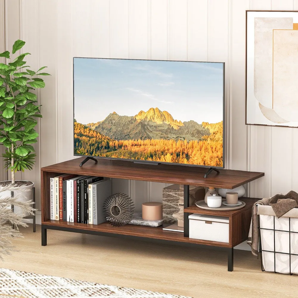 2 Shelves Industrial TV Unit - Brown, Walnut