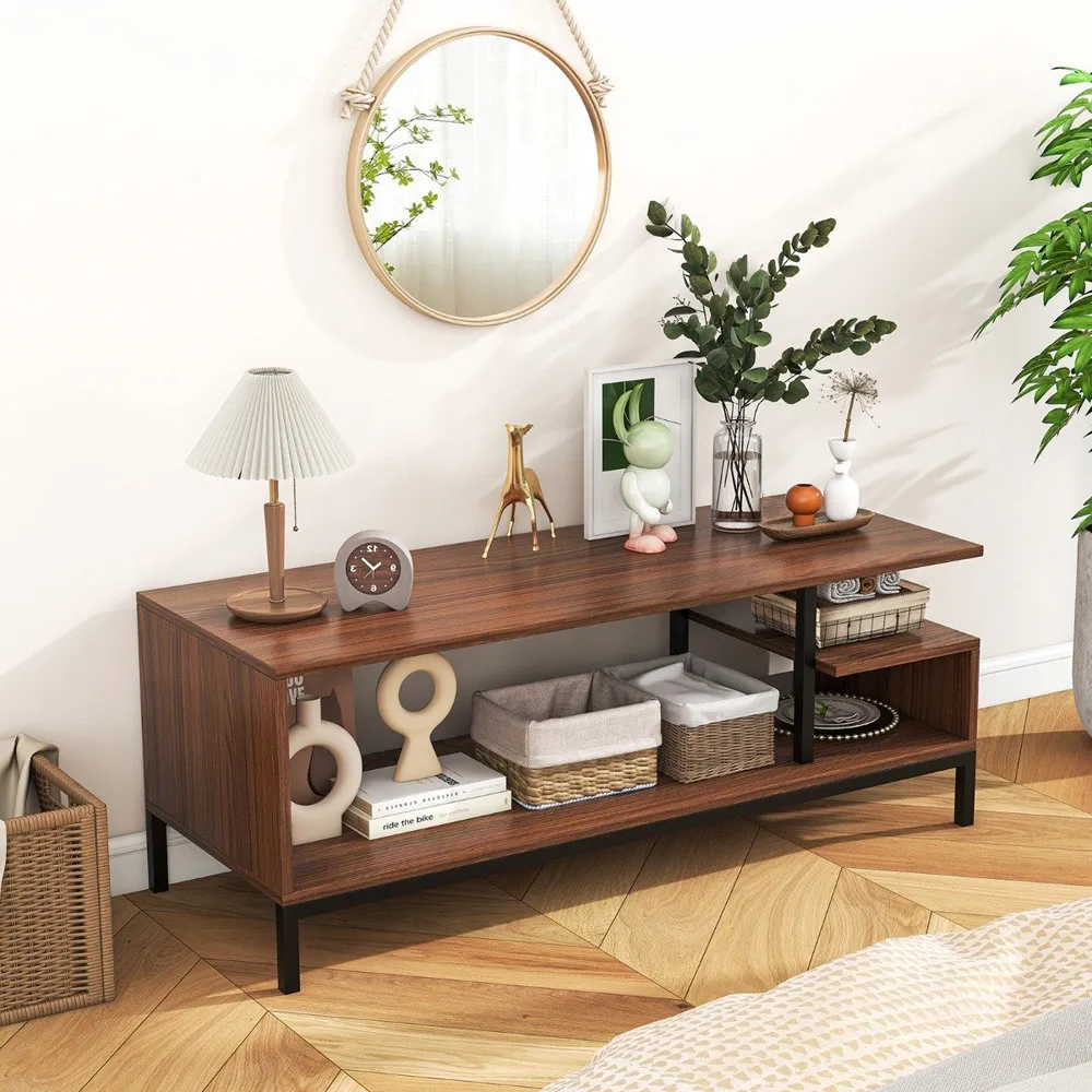 2 Shelves Industrial TV Unit - Brown, Walnut