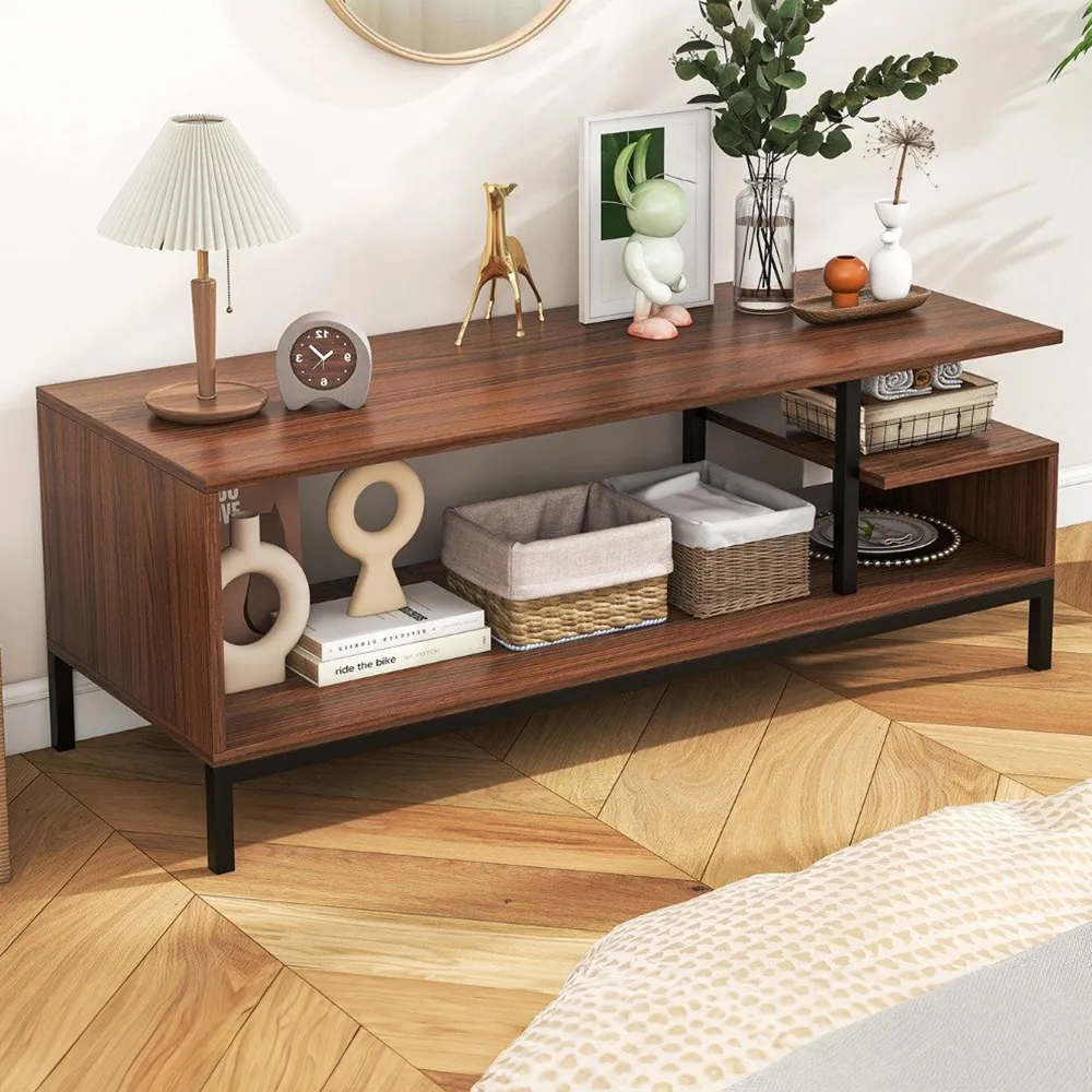 2 Shelves Industrial TV Unit - Brown, Walnut image