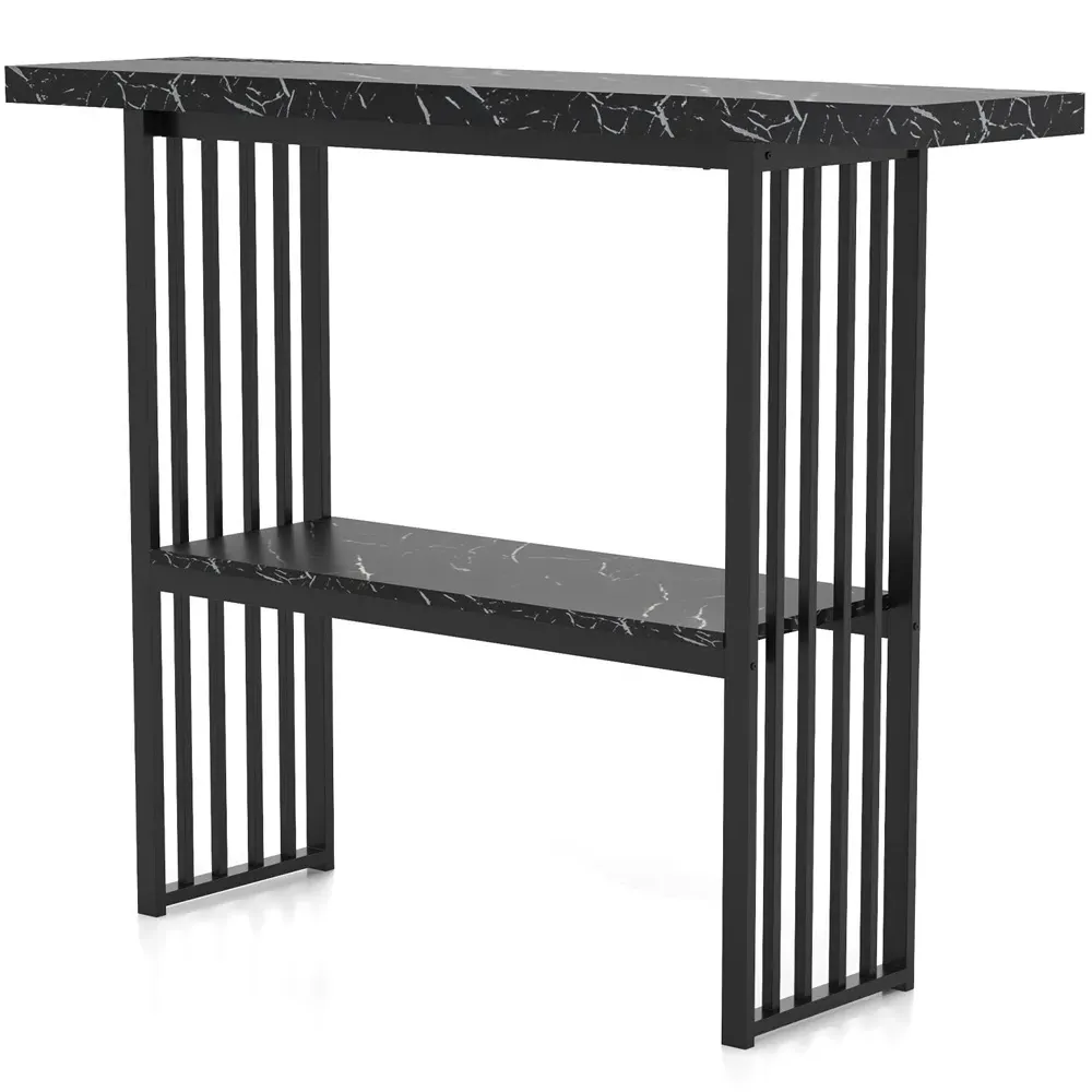 2-Tier Faux Marble Console Table - Black