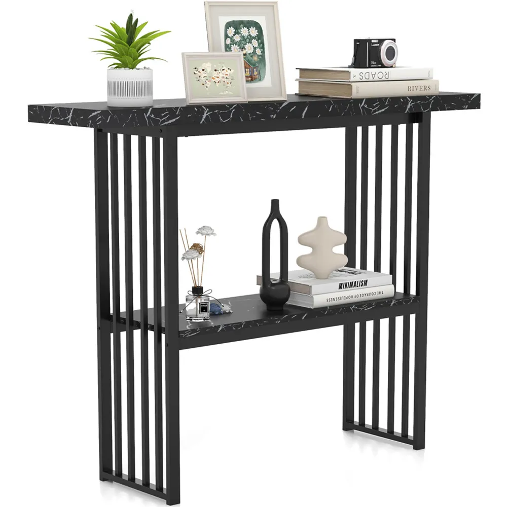 2-Tier Faux Marble Console Table - Black