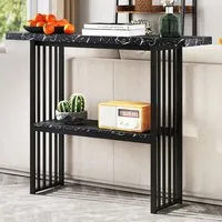 2-Tier Faux Marble Console Table - Black