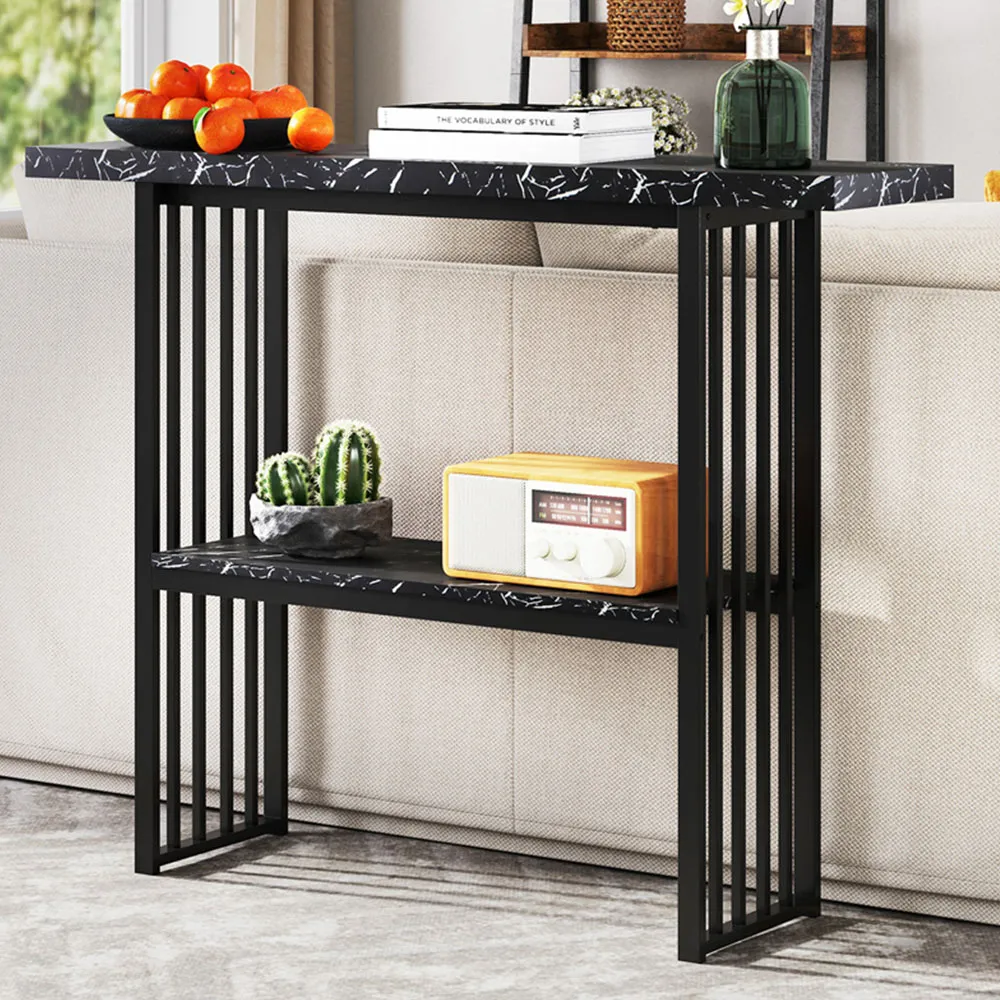 2-Tier Faux Marble Console Table - Black
