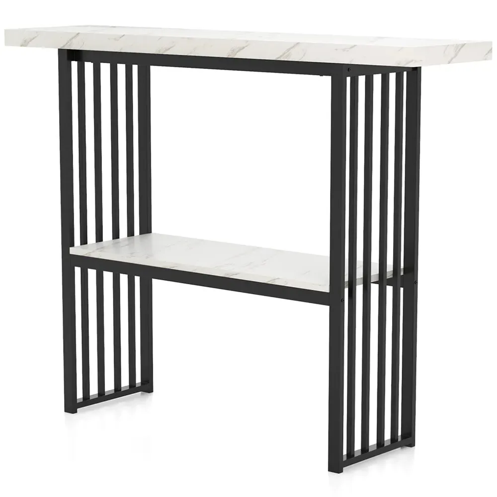 2-Tier Faux Marble Console Table - White