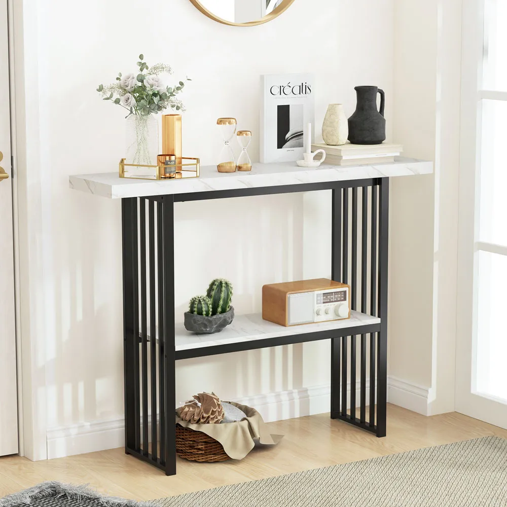 2-Tier Faux Marble Console Table - White