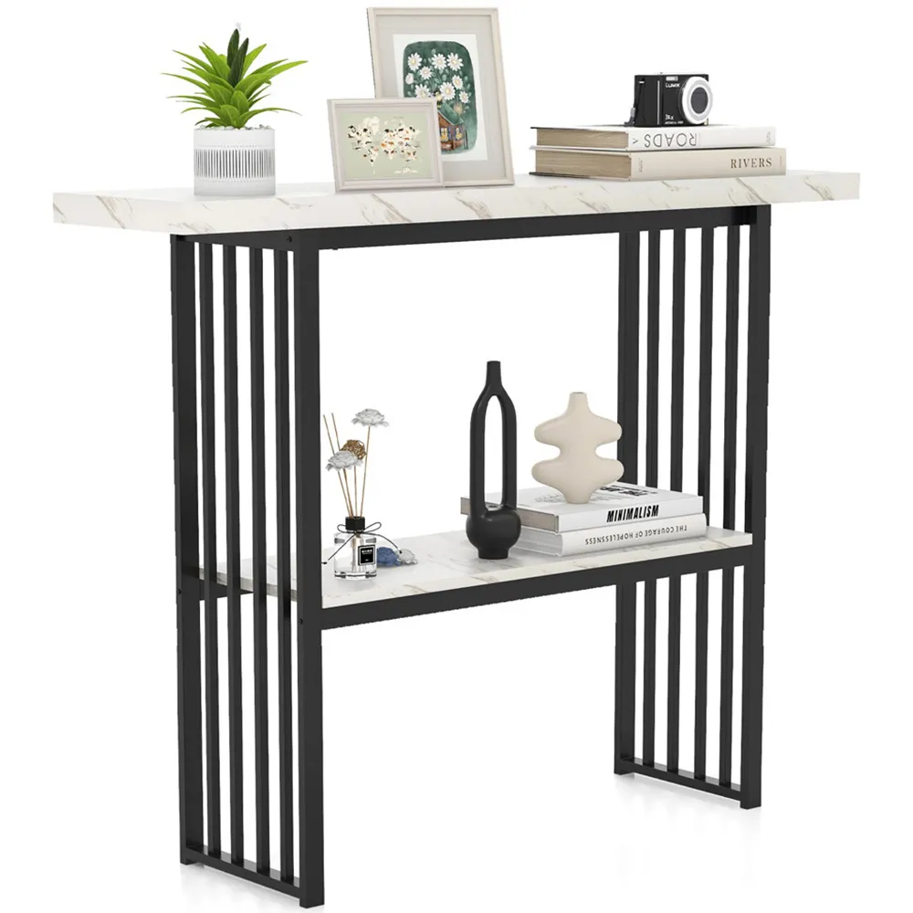 2-Tier Faux Marble Console Table - White