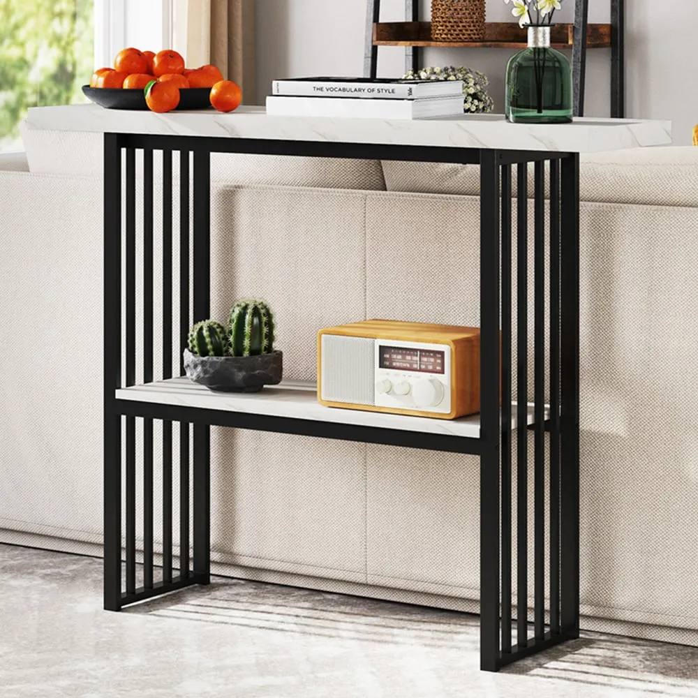 2-Tier Faux Marble Console Table - White