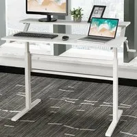2 Tier Height Adjustable Standing Desk with Crank - White