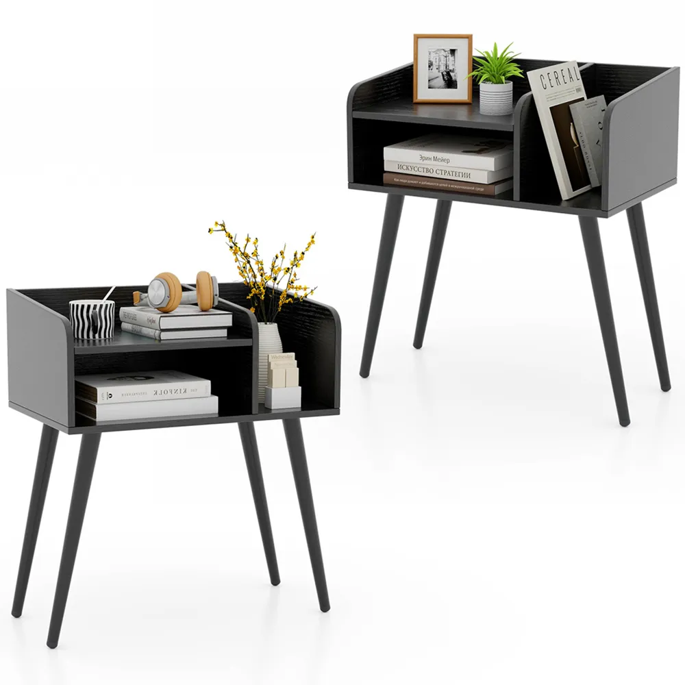 2 Tier Nightstand Set of 2 - Black