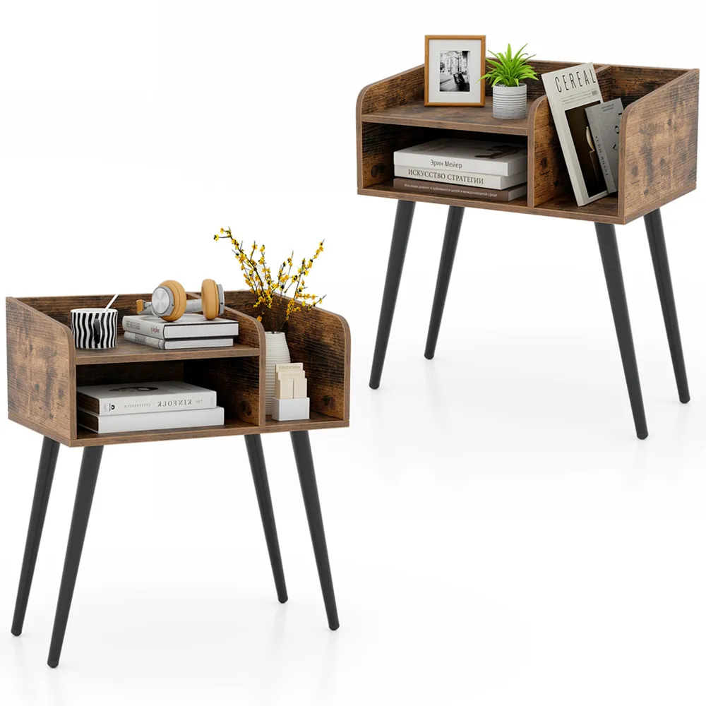 2 Tier Nightstand Set of 2 - Rustic Brown