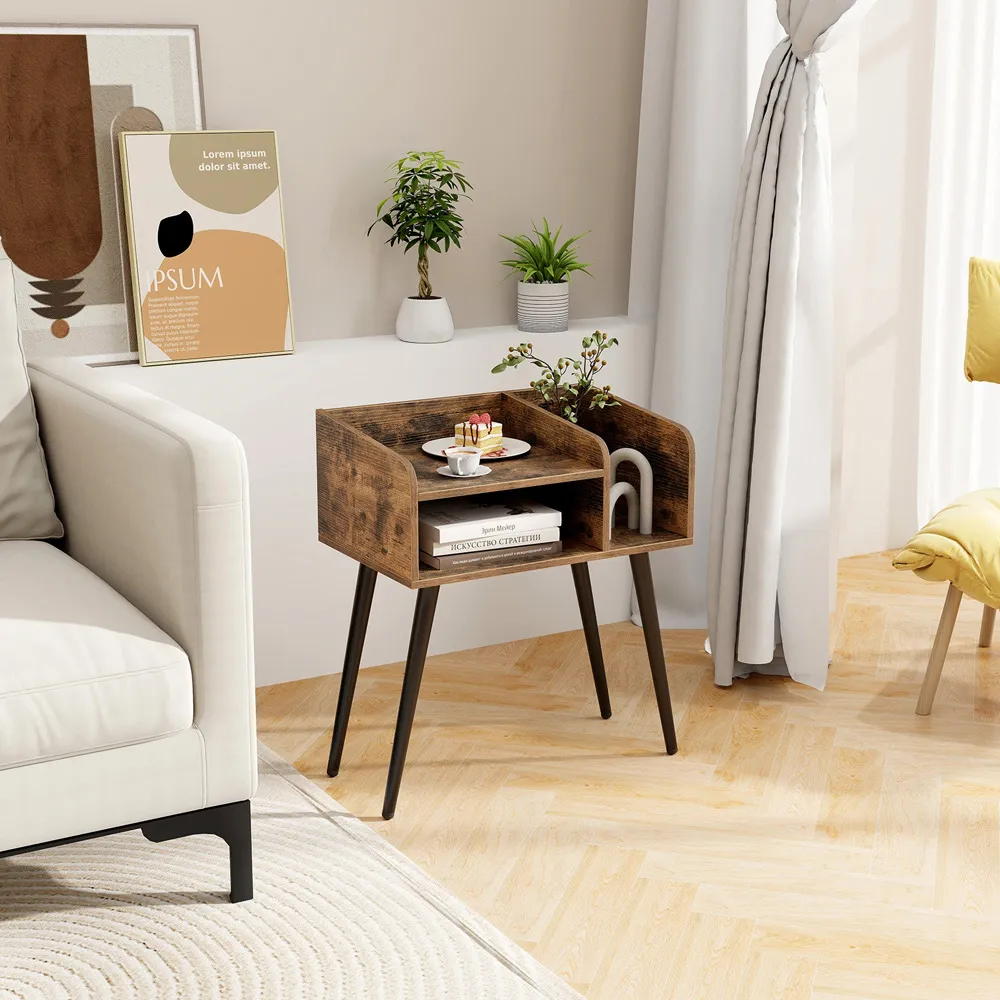 2 Tier Nightstand Set of 2 - Rustic Brown