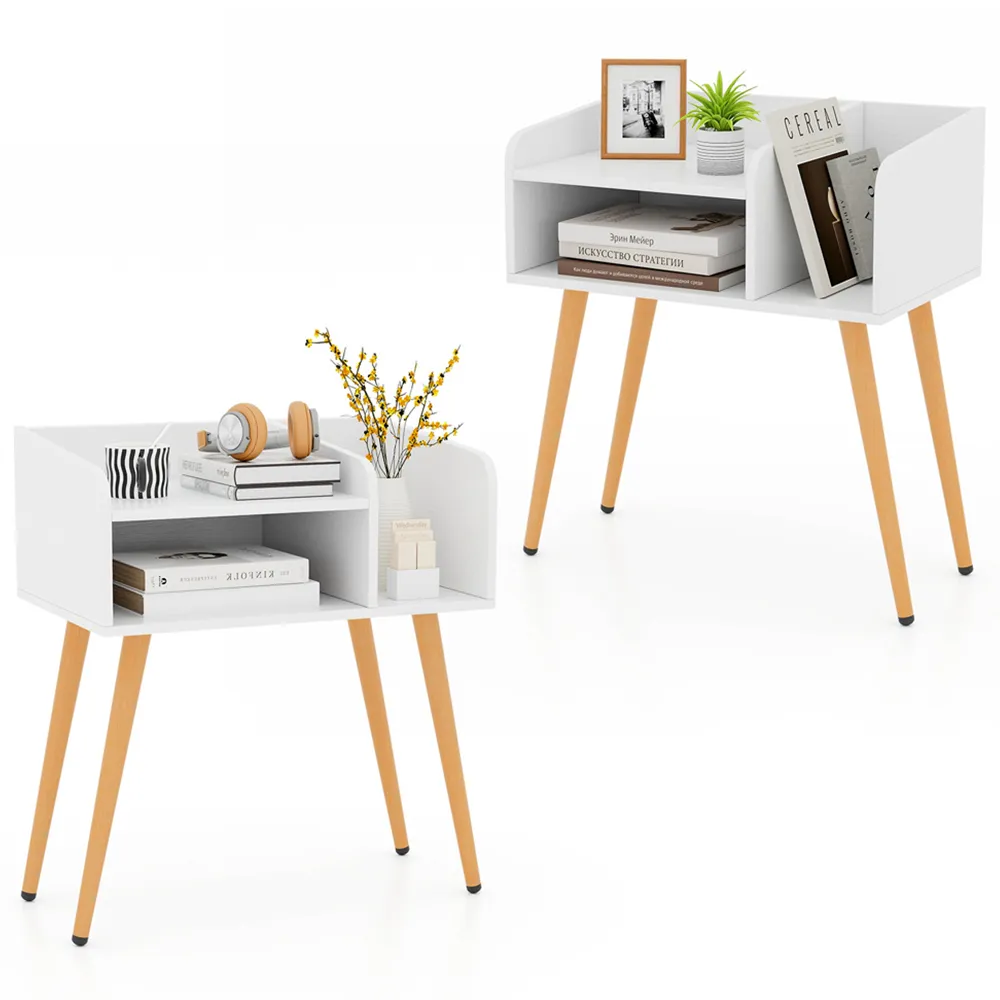 2 Tier Nightstand Set of 2 - White