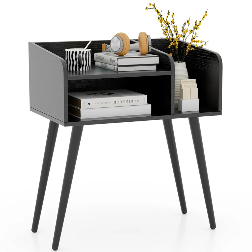 2 Tier Nightstand with Open Shelves - Black