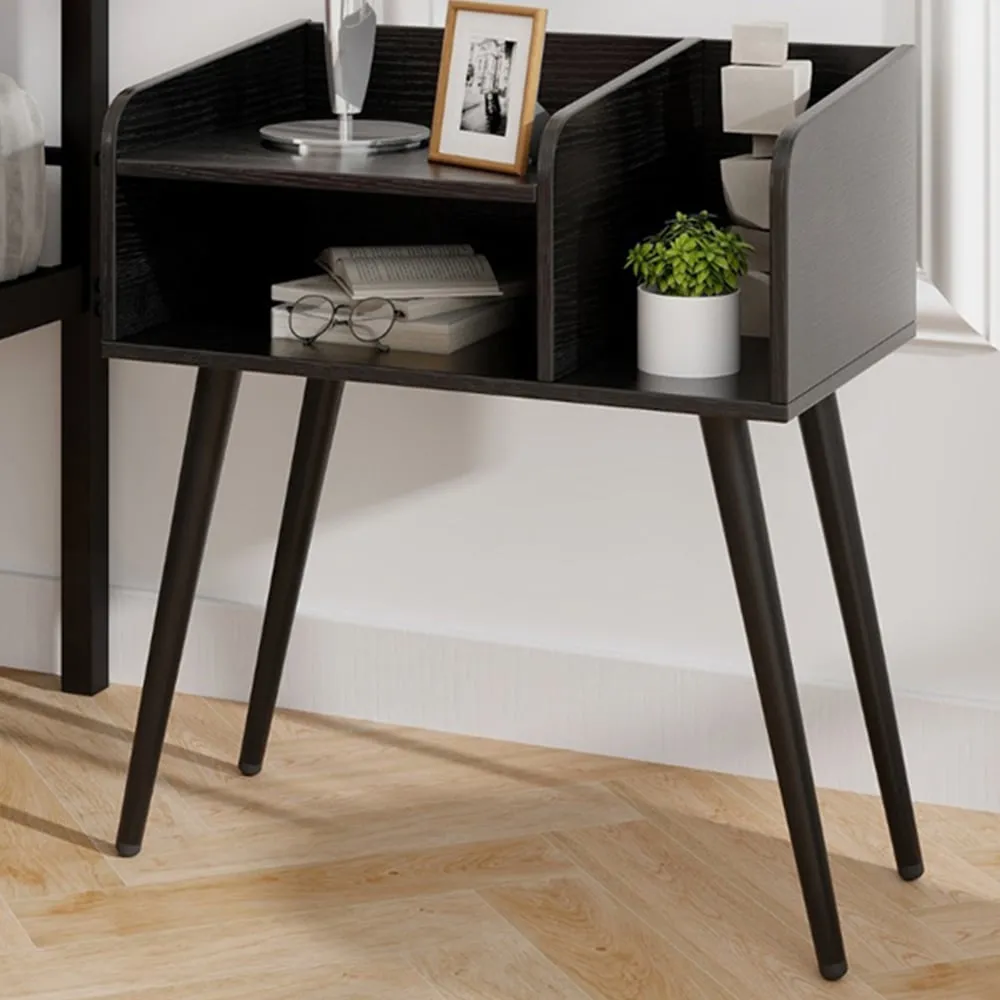 2 Tier Nightstand with Open Shelves - Black image