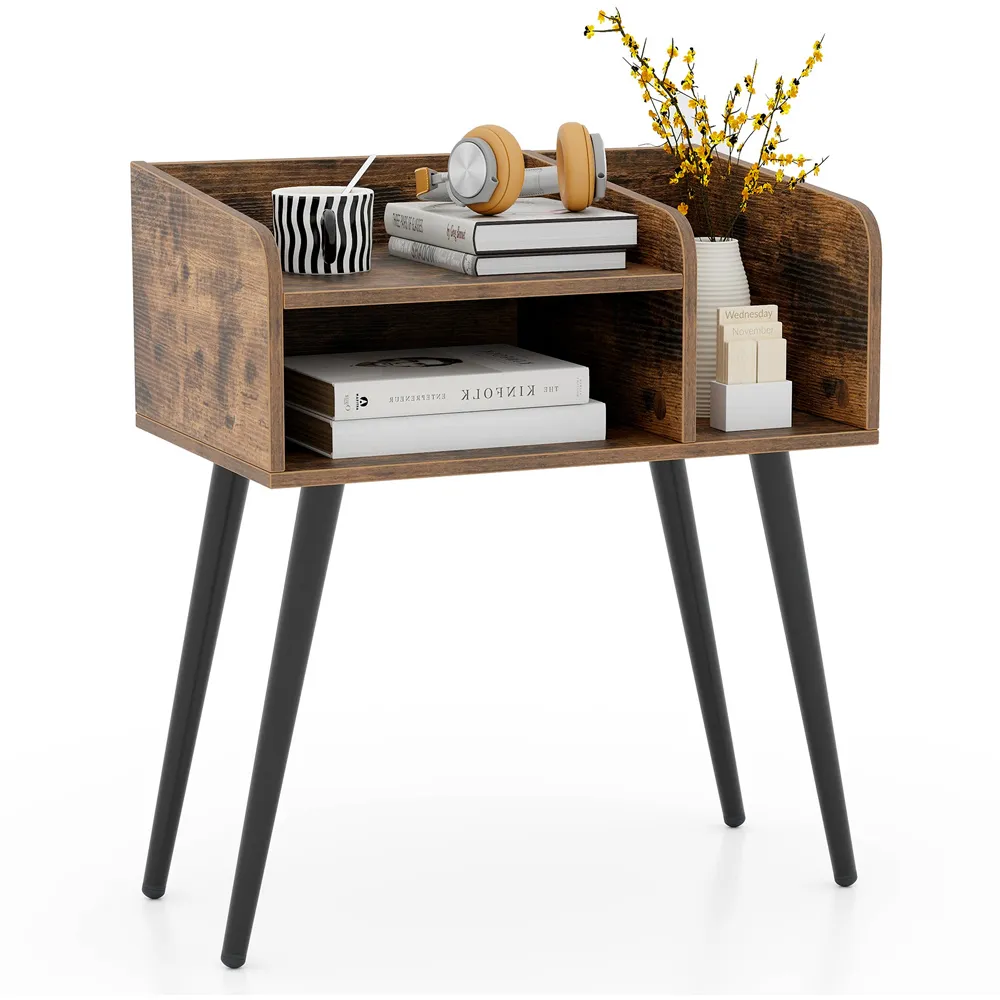 2 Tier Nightstand with Open Shelves - Rustic Brown