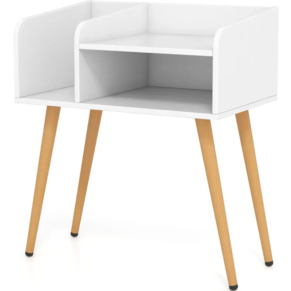 2 Tier Nightstand with Open Shelves - White