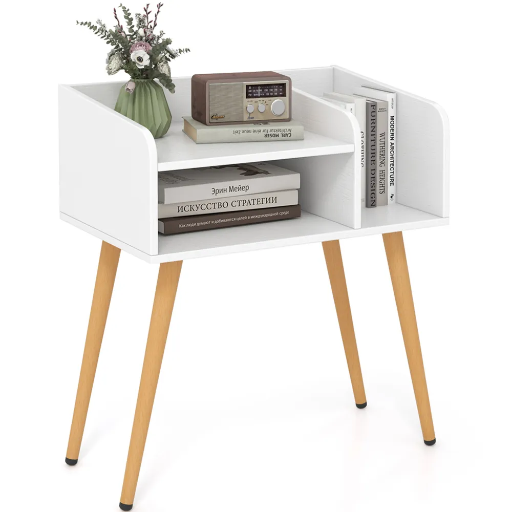 2 Tier Nightstand with Open Shelves - White