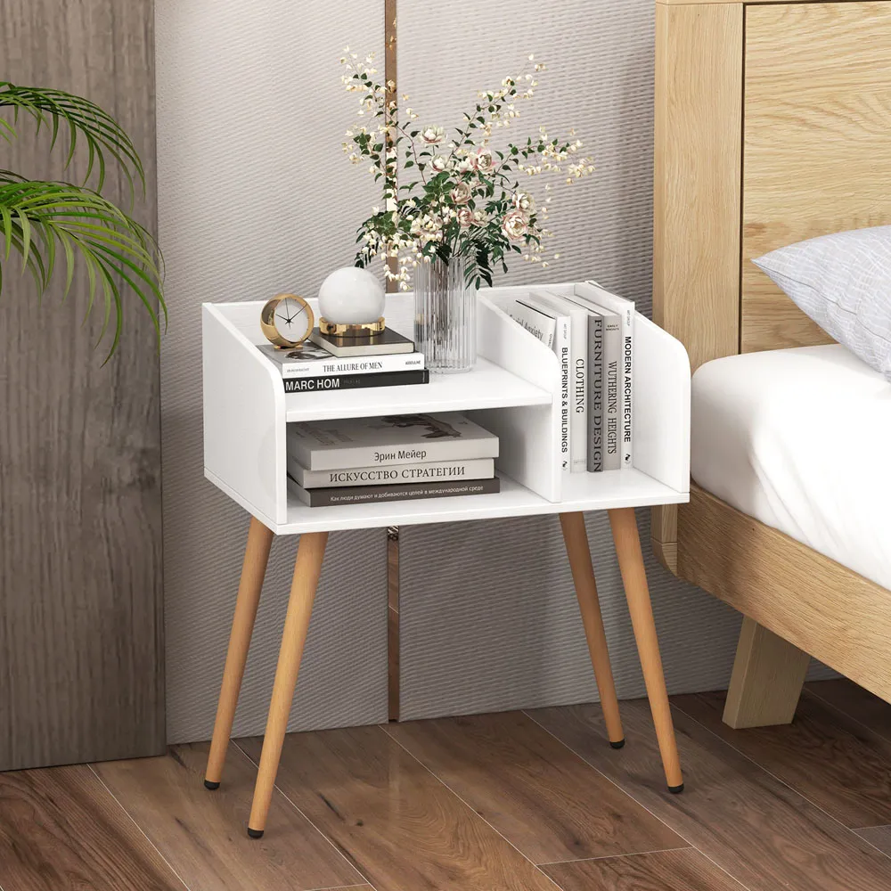 2 Tier Nightstand with Open Shelves - White