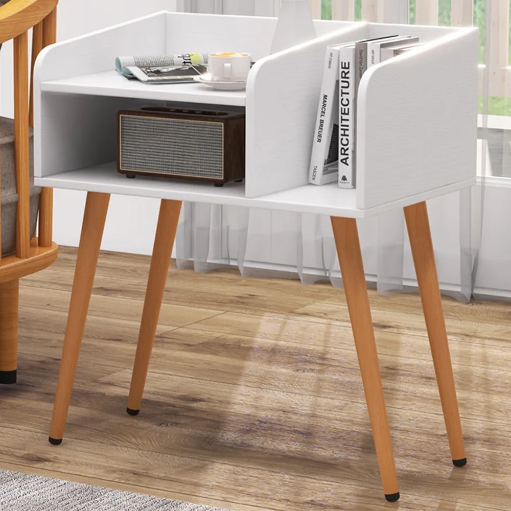 2 Tier Nightstand with Open Shelves - White