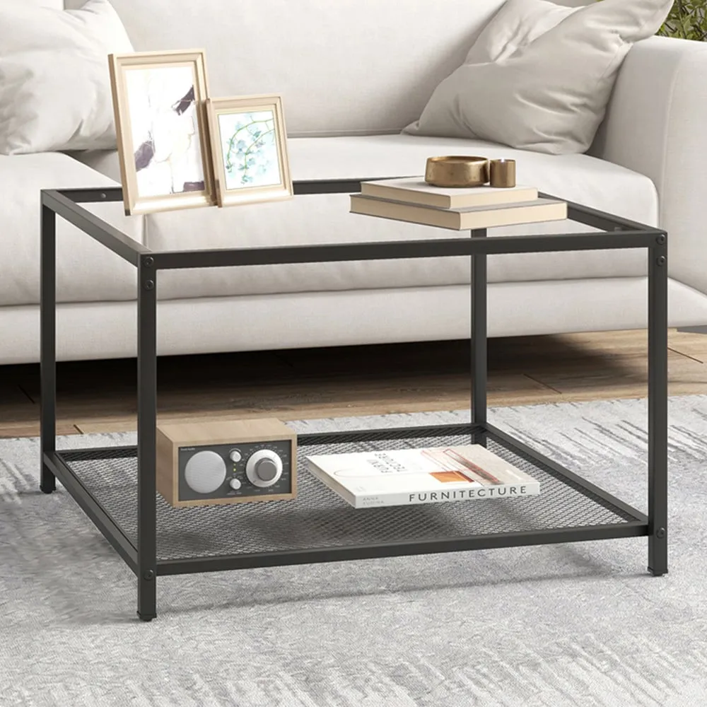 2 Tier Square Glass Coffee Table - Black image