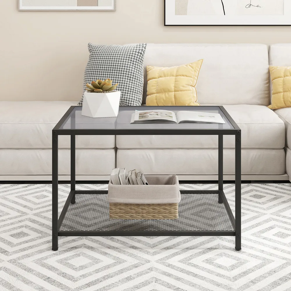 2 Tier Square Glass Coffee Table - Grey