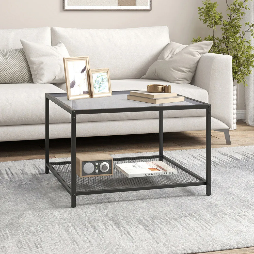 2 Tier Square Glass Coffee Table - Grey