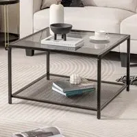 2 Tier Square Glass Coffee Table - Grey