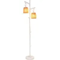 2 Way Rattan Dimmable Farmhouse Floor Lamp - White
