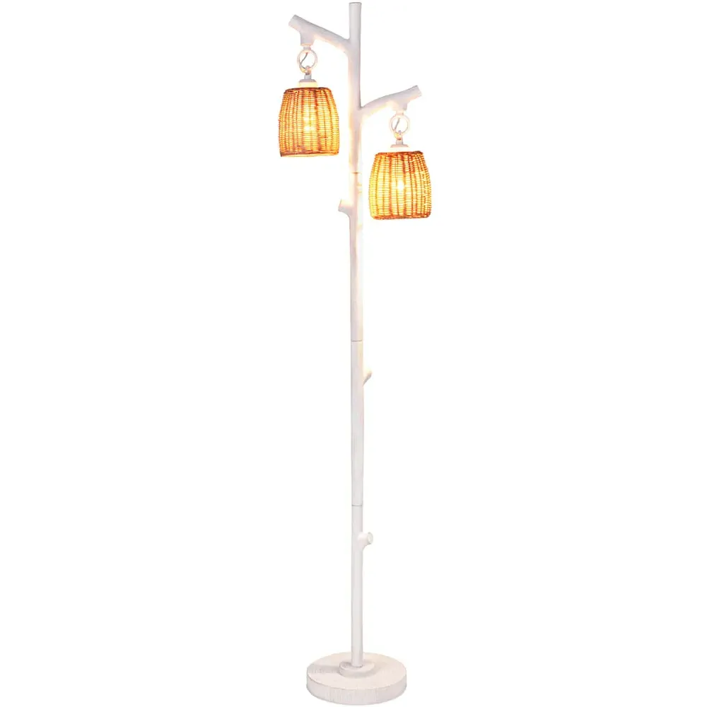 2 Way Rattan Dimmable Farmhouse Floor Lamp - White image