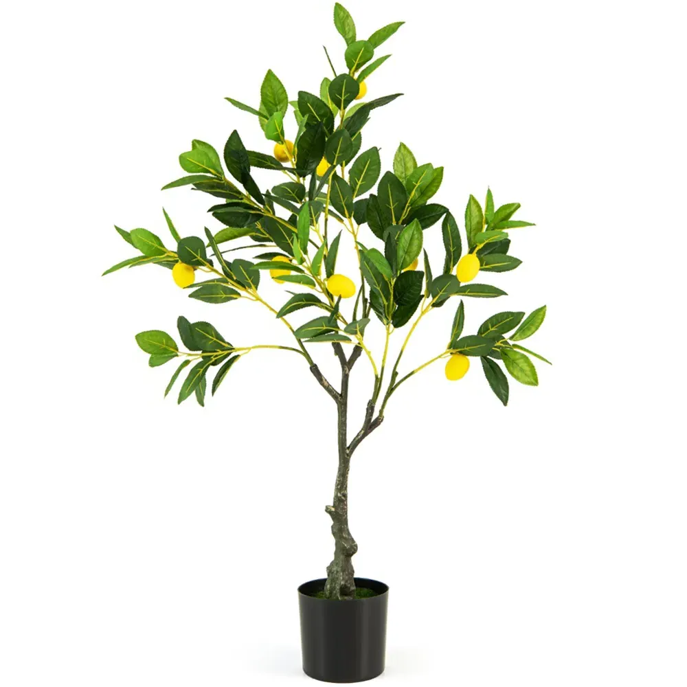 2.6ft Lemon Tree Artificial Plant in Pot - Green image