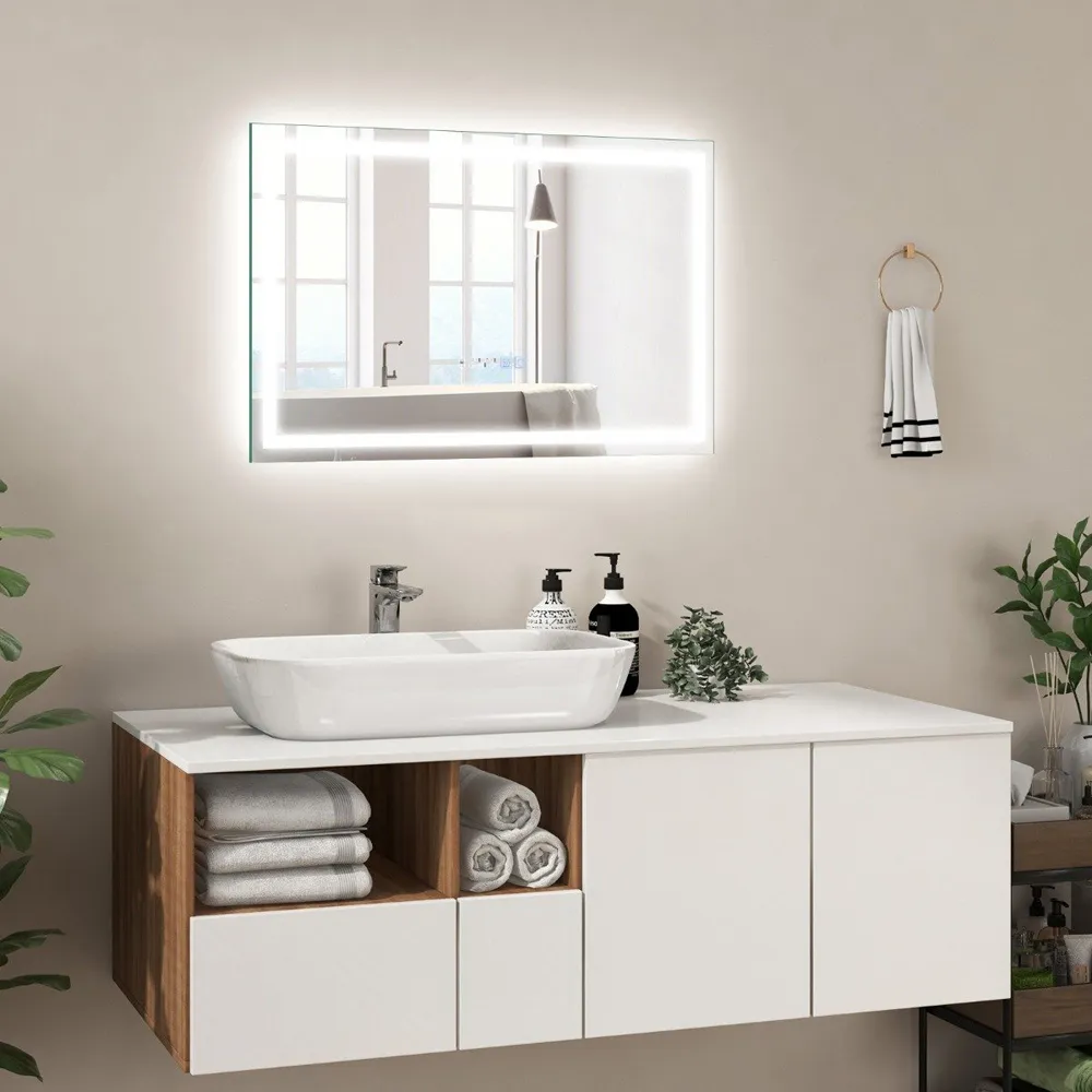 3 Colour LED Bathroom Wall Mirror with Display - Silver