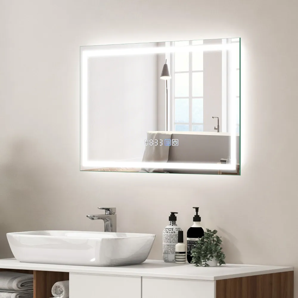 3 Colour LED Bathroom Wall Mirror with Display - Silver