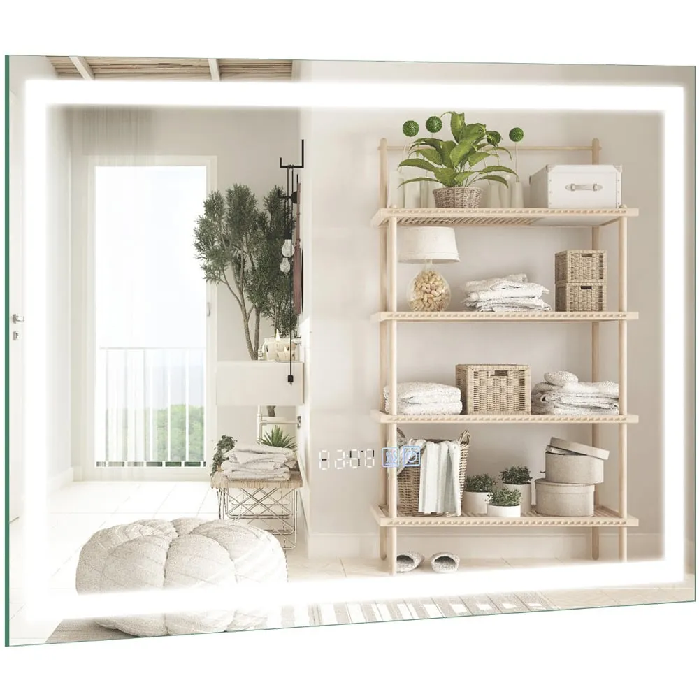 3 Colour LED Bathroom Wall Mirror with Display - Silver image