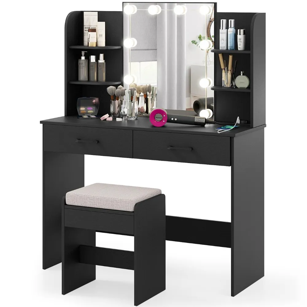 3 Colour Lighting Vanity Set with Storage - Black