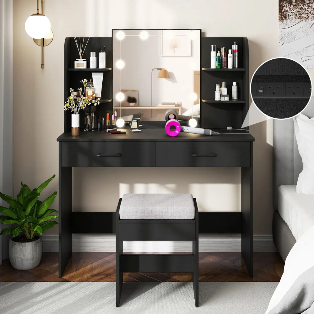 3 Colour Lighting Vanity Set with Storage - Black