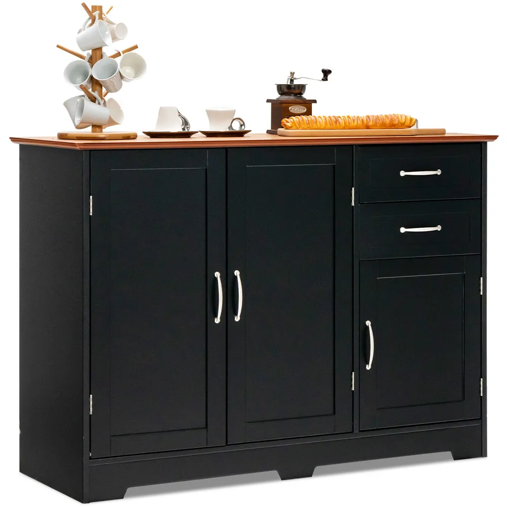 3 Door 2 Drawer Storage Cabinet - Black