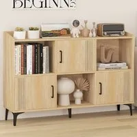 3 Door 3 Shelf Storage Cabinet - Oak