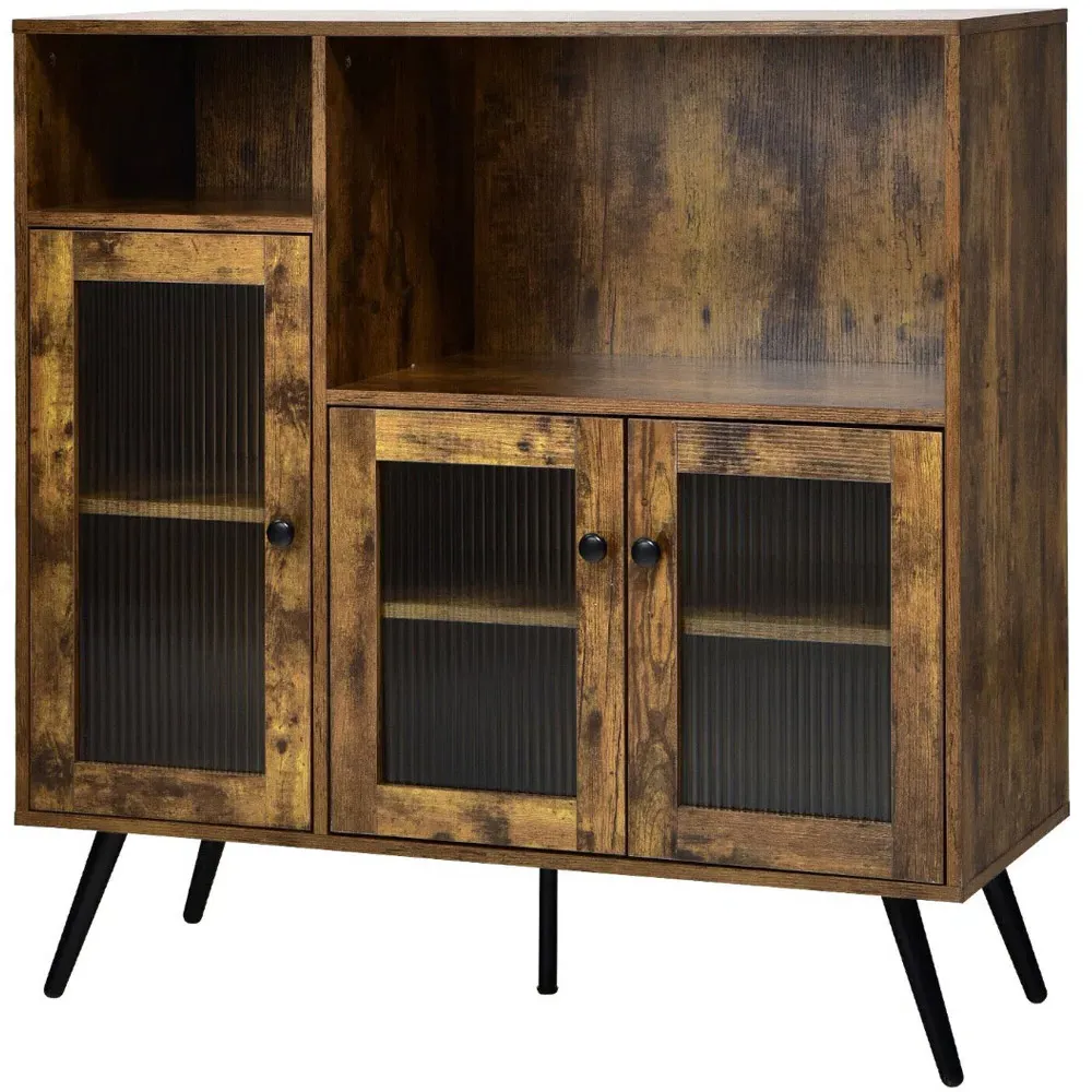 3 Door Kitchen Storage Cabinet with Shelves - Brown, MDF