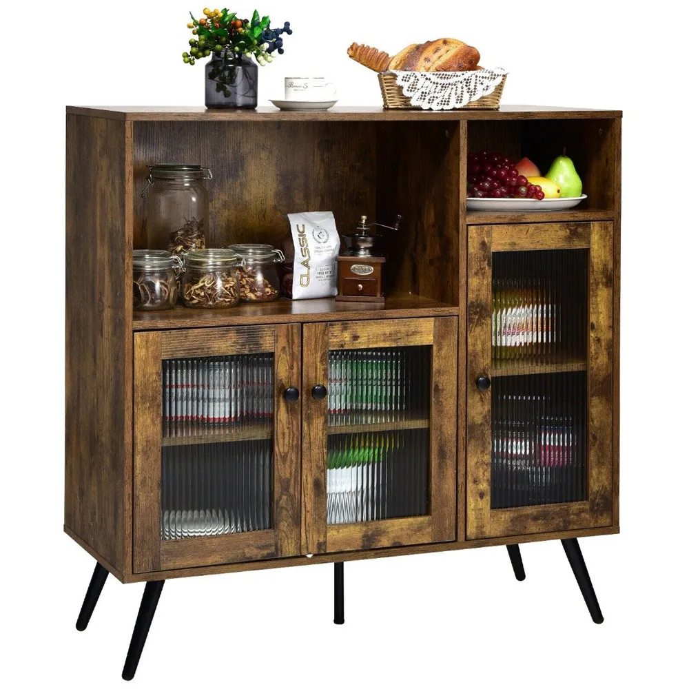 3 Door Kitchen Storage Cabinet with Shelves - Brown, MDF