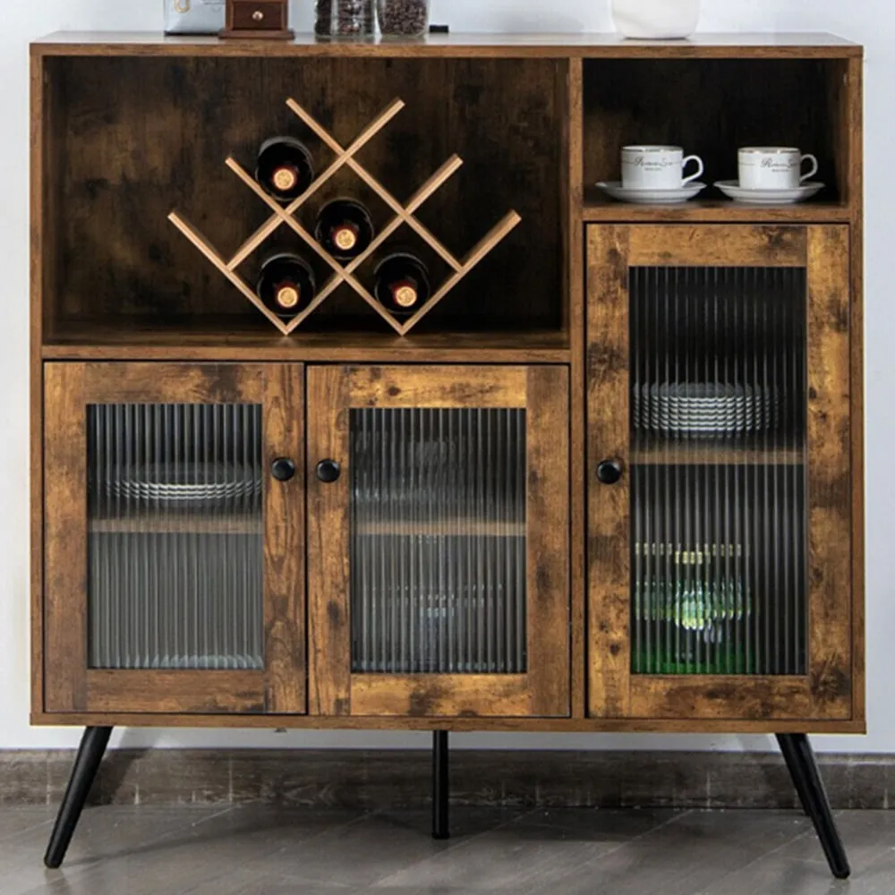 3 Door Kitchen Storage Cabinet with Shelves - Brown, MDF