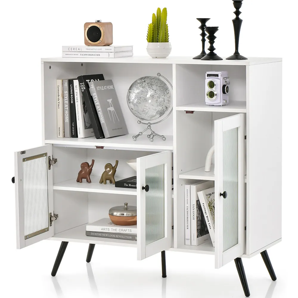 3 Door Kitchen Storage Cabinet with Shelves - White, MDF