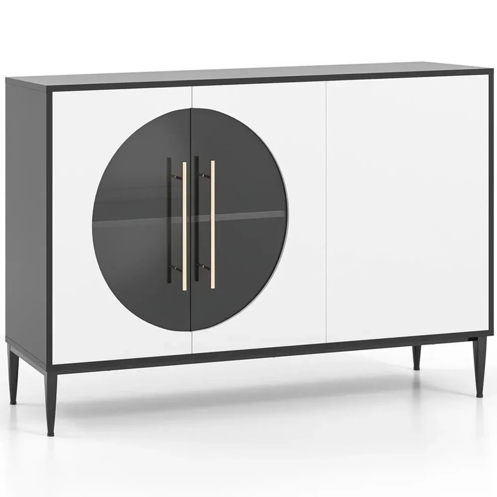 3 Door Sideboard with Glass Doors - Black and White