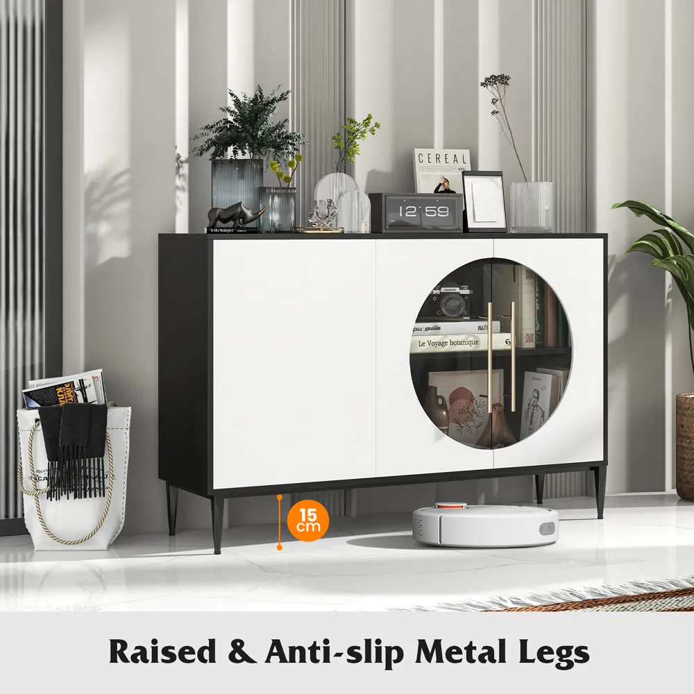 3 Door Sideboard with Glass Doors - Black and White