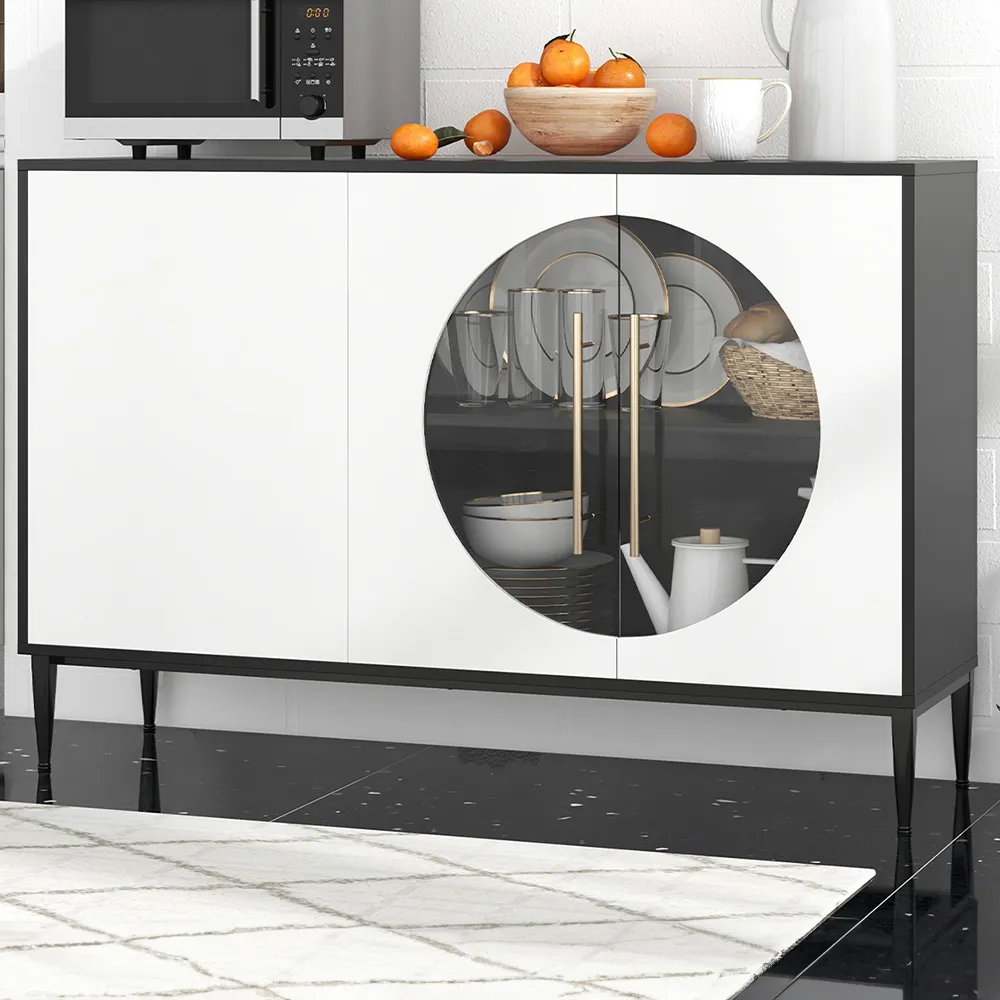 3 Door Sideboard with Glass Doors - Black and White