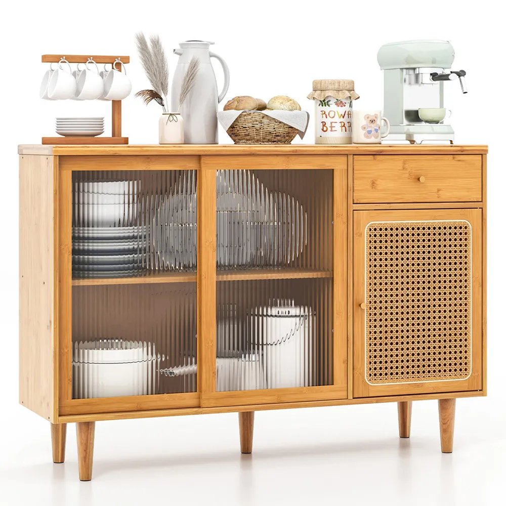 3 Door Storage Cabinet with Drawer - Cream, Bamboo