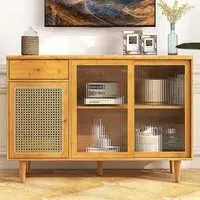 3 Door Storage Cabinet with Drawer - Cream, Bamboo