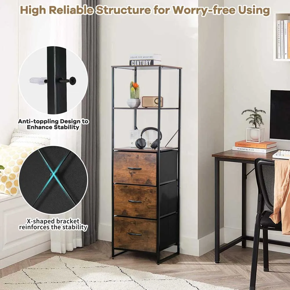 3 Drawer 2 Shelf Storage Unit - Rustic Brown