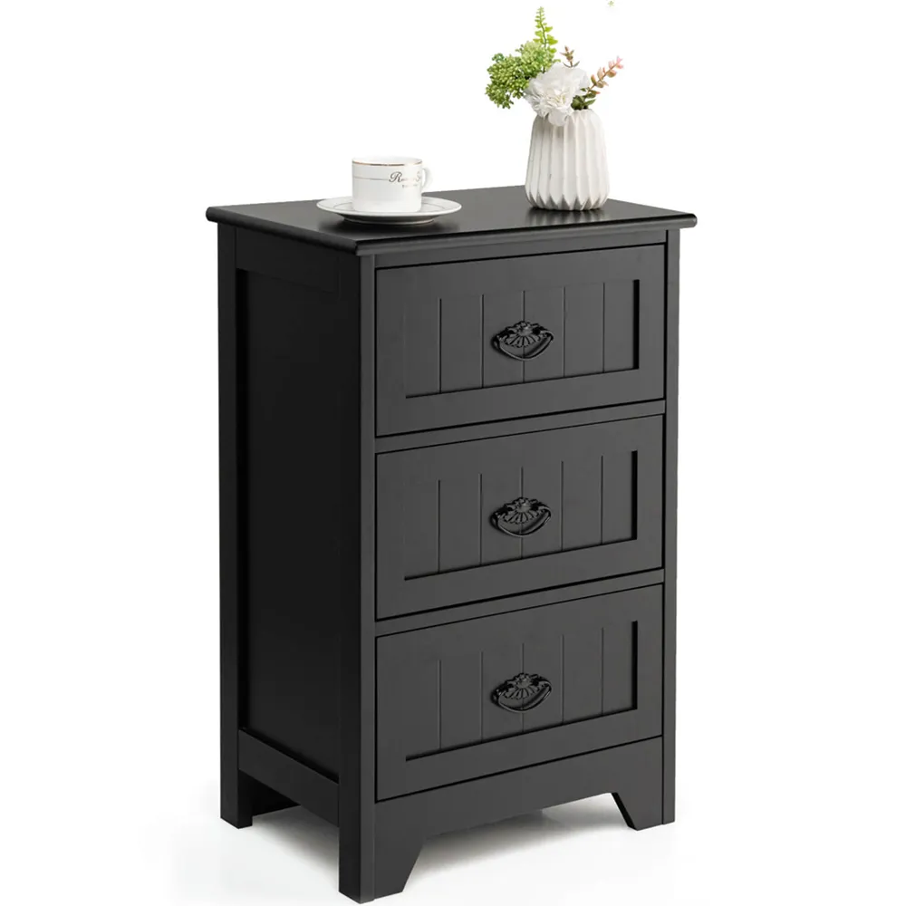 3 Drawer Bedside Table - Black