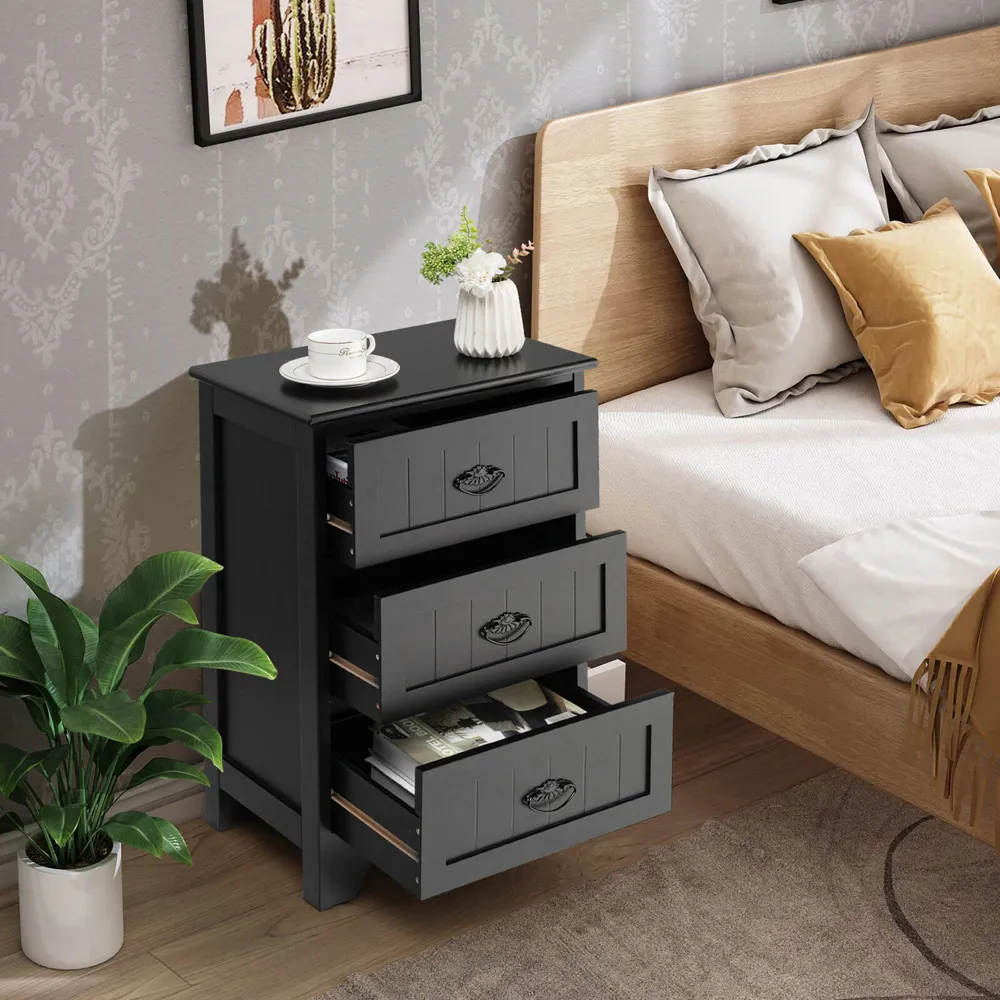 3 Drawer Bedside Table - Black