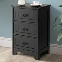 3 Drawer Bedside Table - Black